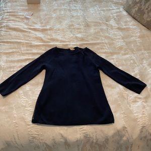 Tory Burch cropped long sleeve navy sweater with zip on the sides
